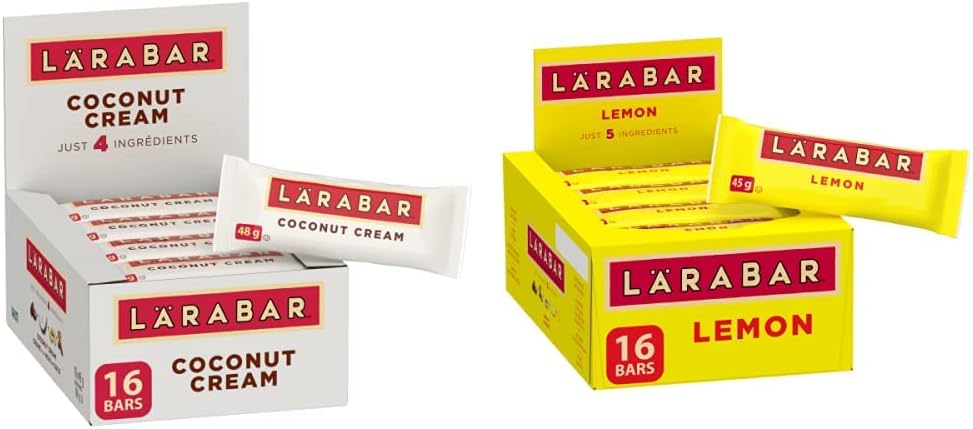 Larabar Gluten Free Coconut Cream Fruit and Nut Energy Bar, 16-Count, 768 Gram & Larabar Gluten Free Lemon Fruit & Nut Energy Bar