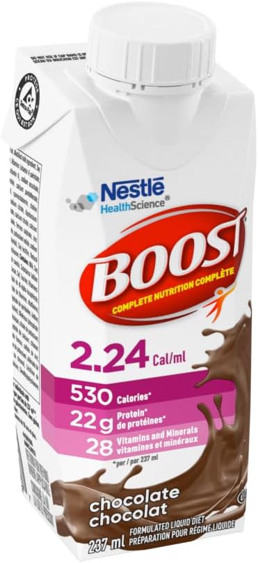 BOOST 2.24 Cal/mL, Complete Nutrition Drink For Adults & PLUS Complete Nutrition Drink, Chocolate, 6x237ml Bottles, Case Pack of 4, Packaging May Vary