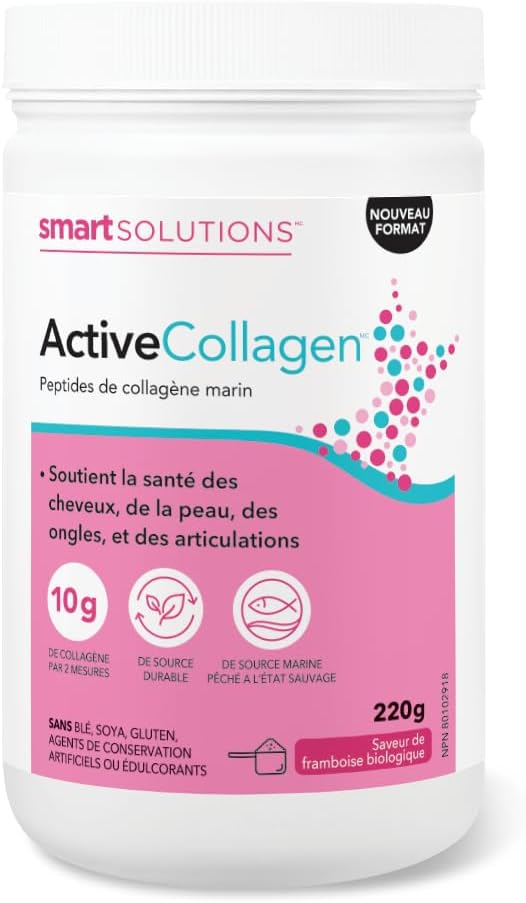 Smart Solutions 活性膠原蛋白粉,有機覆盆子口味,含水解野生魚膠原蛋白,支持健康的頭髮、皮膚、指甲和關節,220 克