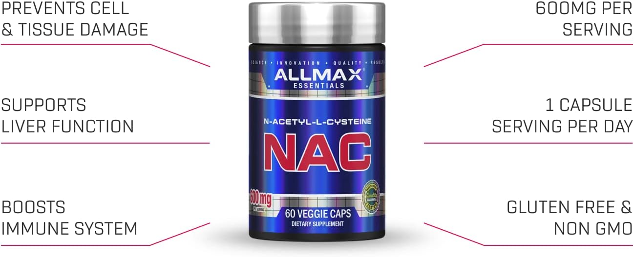 Allmax Nutrition, NAC补充剂(N-乙酰半胱氨酸)600毫克,60粒素食胶囊