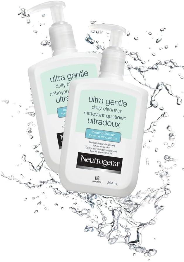 Neutrogena Ultra Gentle Daily Face Wash, Foaming Facial Cleanser, Fragrance Free, Pack of 2 (708 ml Total)