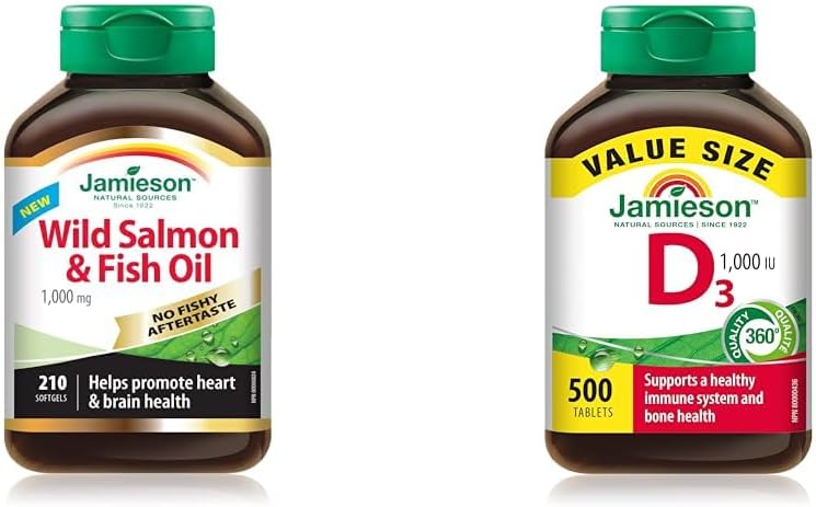 无鱼腥味野生三文鱼鱼油1000毫克&维生素D1000IU 500片