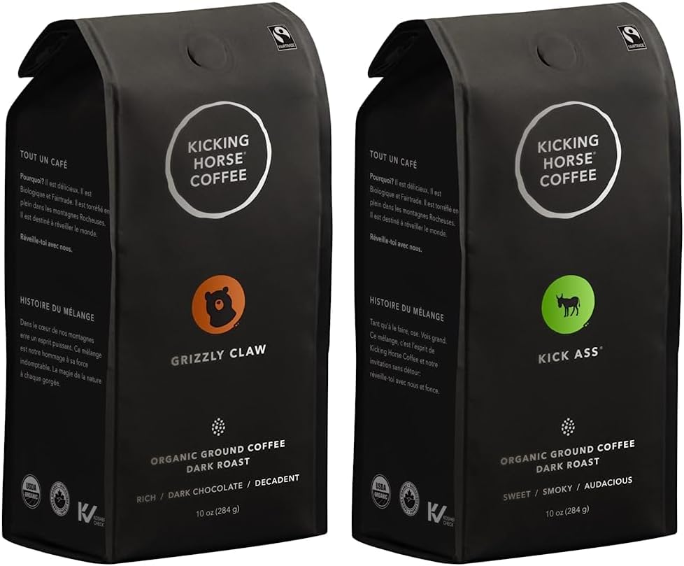 Kicking Horse Coffee Grizzly Claw,深度烘焙,研磨,284 克(6 包)- 有機認證、公平貿易、猶太潔食 & Kick Ass,深度烘焙,研磨,284 克(6 包)- 有機認證、公平貿易、猶太潔食
