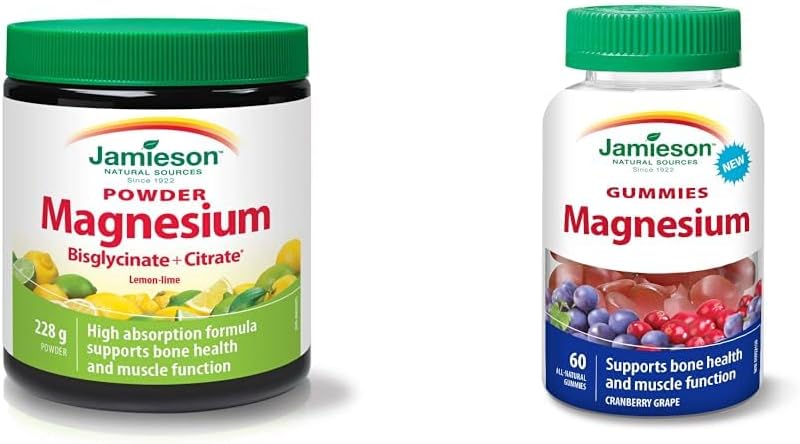 Jamieson 雙甘氨酸鎂加檸檬酸鹽粉 | 鎂軟糖(檸檬青檸味和蔓越莓葡萄味)