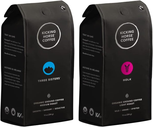 Kicking Horse Coffee,Three Sisters,中度烘焙,研磨,284 克 - 有机认证、公平贸易、犹太洁食 Coffee & Hola,轻度烘焙,研磨,284 克 - 有机认证、公平贸易、犹太洁食 Coffee