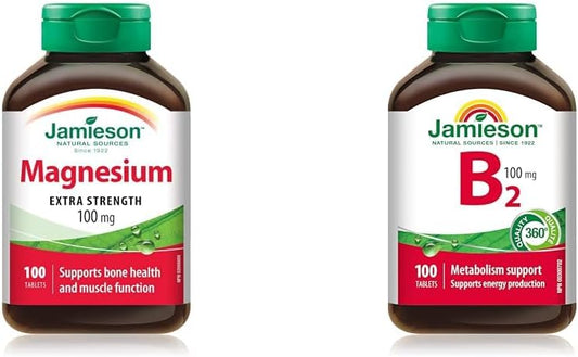 Jamieson 鎂 100 毫克 100 片裝 & 2 片核黃素 100 毫克