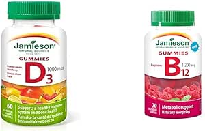 Jamieson Vitamin D3 1,000 IU Gummies (Orange, Strawberry, Lemon Flavour) + Jamieson B12 Gummies (1,200 mcg Raspberry Flavour)
