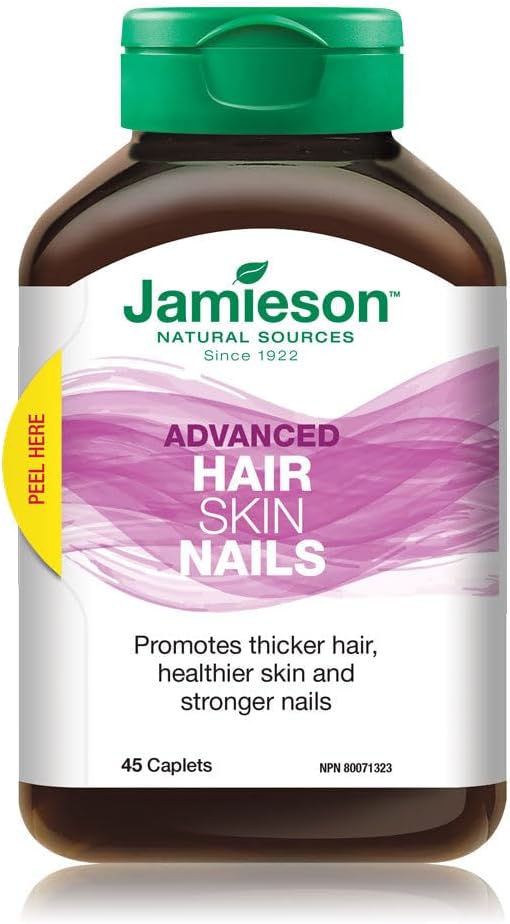 Jamieson Advanced Hair Skin Nails + Multivitamin Supplement, 22 Key Ingredients, Includes Biotin 2,500 mcg, and Beauty B-Complex, Promotes Stronger & Healthier Hair, Reduces Breakage and Split Ends. Gluten-Free, 45 Caple…