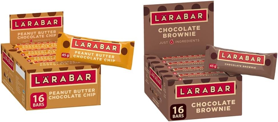 Larabar Gluten Free Peanut Butter Chocolate Chip Fruit and Nut Energy Bar, 16-Count, 720 Gram & Gluten Free Chocolate Brownie Fruit and Nut Energy Bar, 16-Count, 720 Gram
