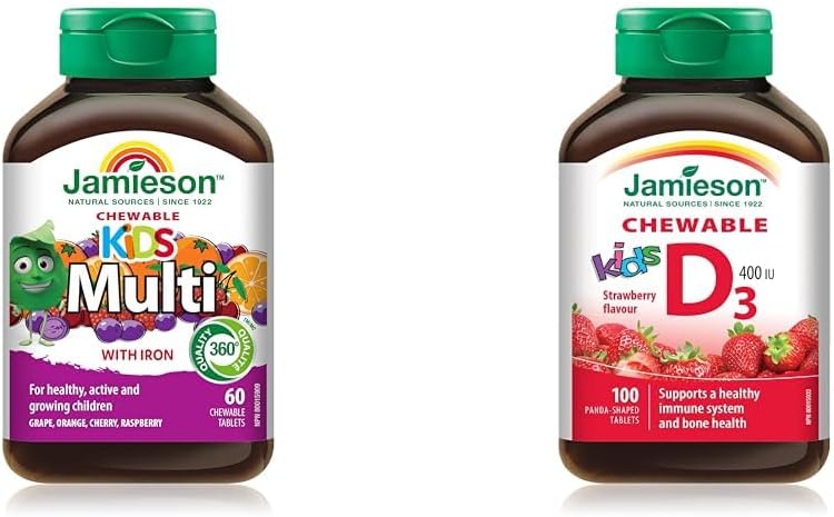 Jamieson 100% 儿童复合维生素咀嚼片 60 片 + 维生素 D 400IU 儿童咀嚼片 100 片