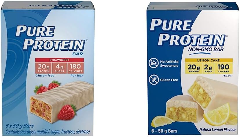 Pure Protein Bars - Strawberry Greek Yogurt + Lemon Cake Gluten Free Whey Protein Bars (Pack of 12)