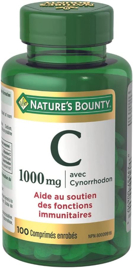 Nature's Bounty 维生素 D3 丸剂和补充剂,有助于支持免疫功能,1000 国际单位,500 粒软胶囊和含玫瑰果的维生素 C 补充剂,有助于维持身体健康,1000 毫克,100 片