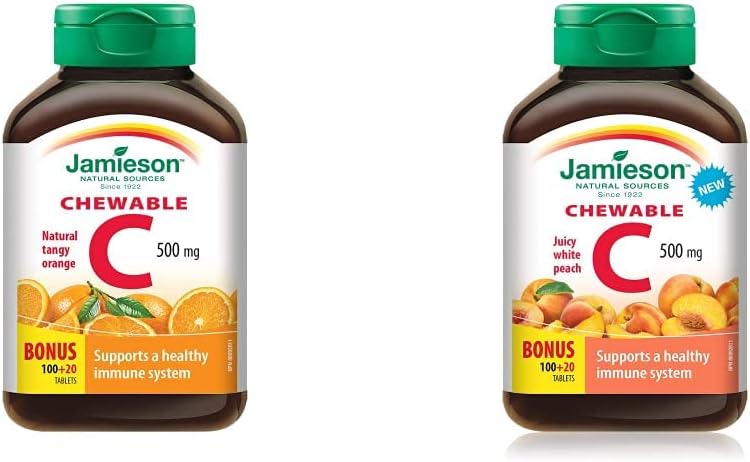 Jamieson 咀嚼维生素 C 500 毫克 - 酸橙 + 白桃口味,240 粒(2 包)