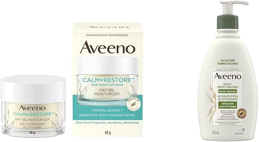 Aveeno 舒缓修复燕麦凝胶面部保湿霜 + 日常保湿洁面乳