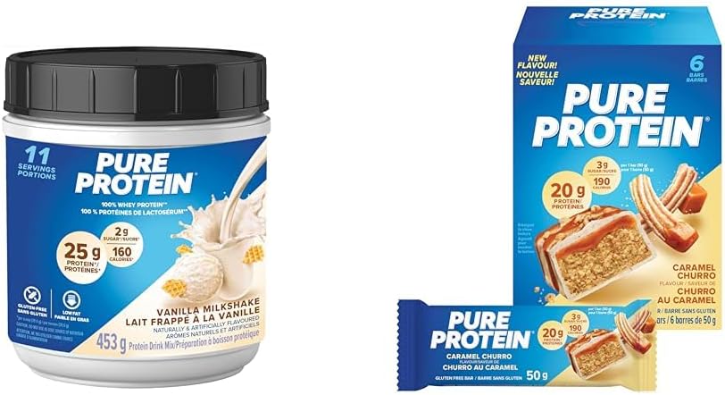 Pure Protein Whey Protein Powder - High Protein, Low Sugar, Gluten Free - Fast-Acting Formula & Bars - Nutritious, Gluten Free protein bar, made with Whey protein blend - low sugar
