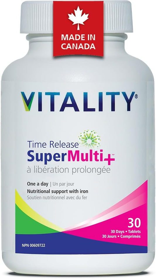 VITALITY 女士高效能複合維生素 - 每日一片,緩釋維生素和礦物質,鐵、碘、B 群維生素 C、鈣、鎂和維生素 D3,能量、骨骼和免疫支持,30 片