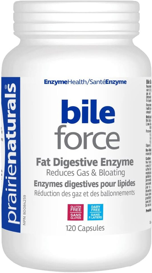 Prairie Naturals Bile-Force - Bile Salt with Lipase - 120 Count (Packaging may vary) & Prairie Naturals Enzyme Force - Full Spectrum Plant Enzyme with FibraZyme VCaps - 120 Count