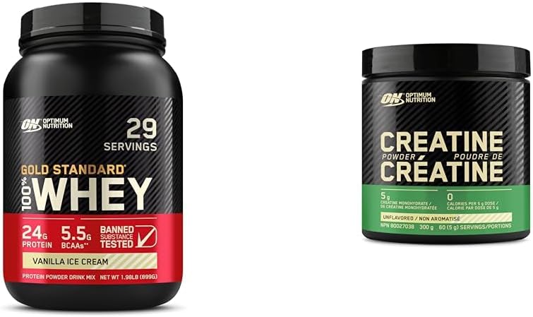 力量與恢復套裝:Gold Standard 100% 乳清蛋白粉 2LB 香草味 & Optimum Nutrition 肌酸一水合物微粉 300g