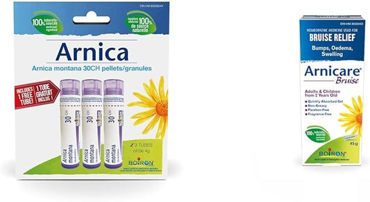 Arnica Montana 30ch,3 支装,Boiron 顺势疗法药物,多剂量管 & Arnicare 瘀伤肿胀、肿块和水肿,天然来源,45 克