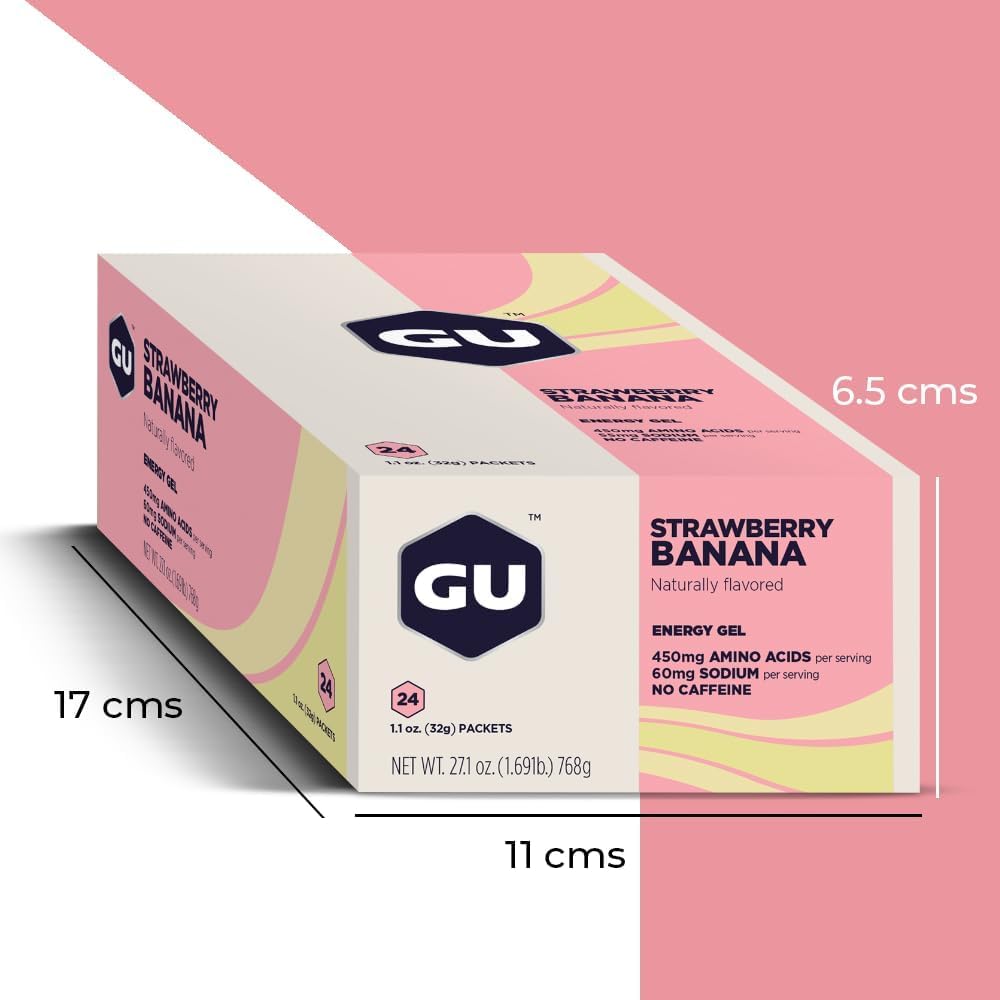 GU ENERGY 原廠運動營養能量凝膠,香草豆味,24 粒 & 原廠運動營養能量凝膠,草莓香蕉味,24 粒裝
