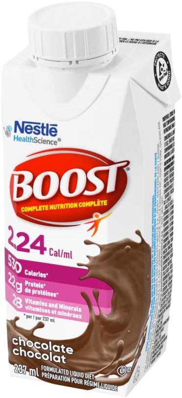 BOOST 2.24 Cal/mL, Complete Nutrition Drink For Adults & PLUS Complete Nutrition Drink, Chocolate, 6x237ml Bottles, Case Pack of 4, Packaging May Vary
