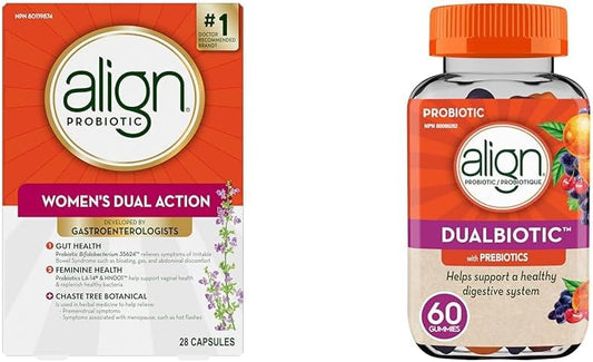Align Probiotic,女性双重功效,多菌株益生菌和双倍益生元+益生菌软糖,有助于支持健康的消化系统,采用天然水果口味制成*,60 粒