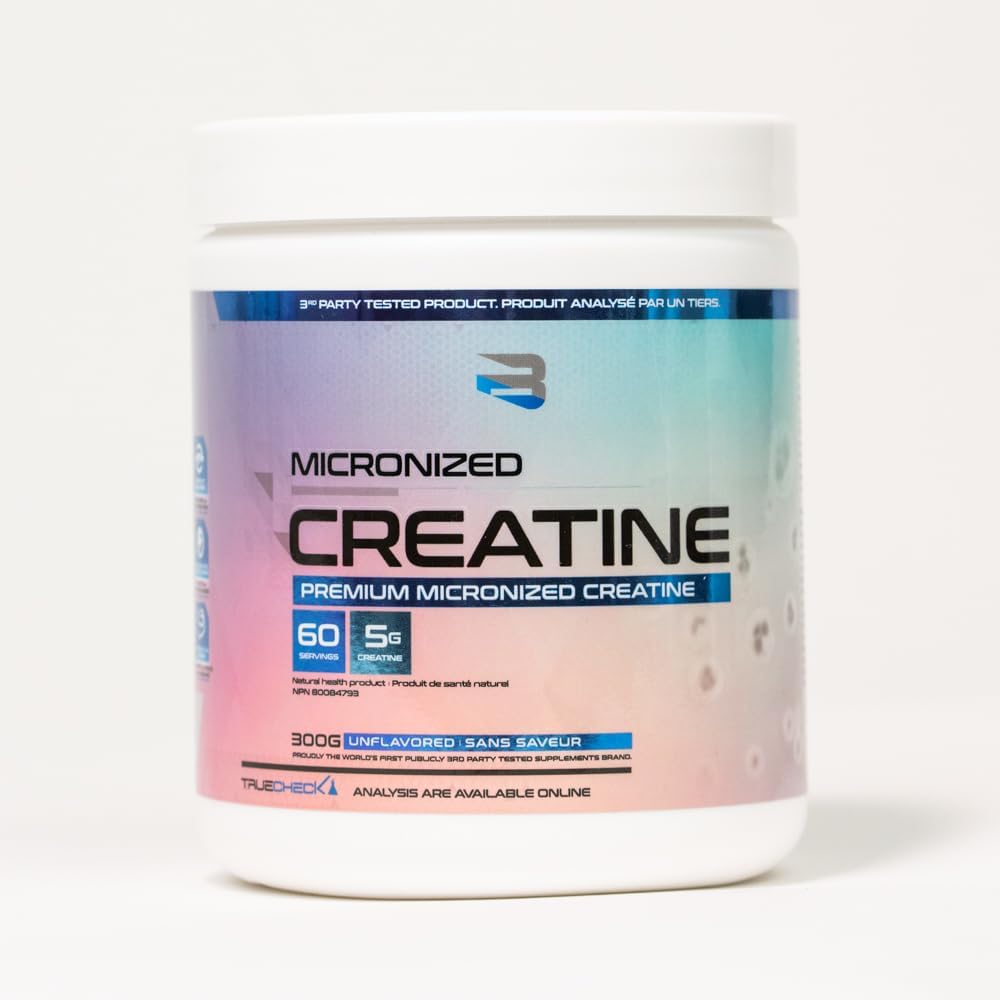 Believe 微粉化肌酸 - 优质微粉化肌酸一水合物,吸收率更高,每勺 5 克微粉化肌酸一水合物(60 粒)