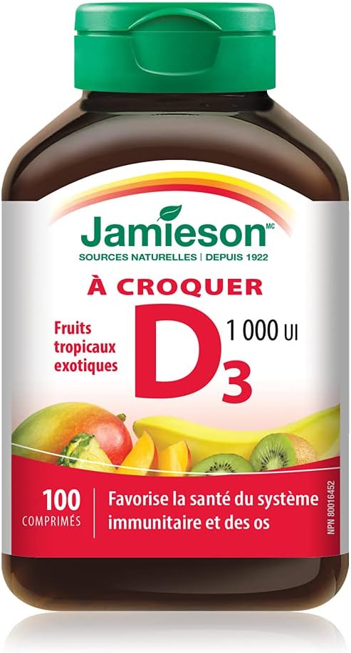 Jamieson 无鱼腥味超强效 Omega-3 迷你装,200 粒 & 维生素 D3 1,000 IU - 异国热带水果味,100 粒(1 包)