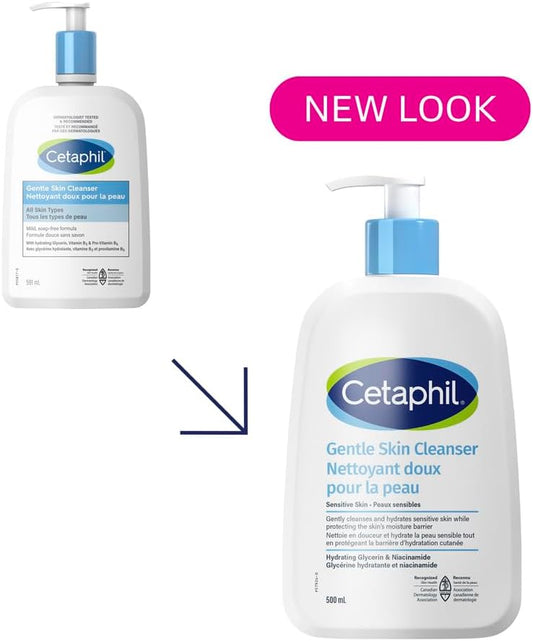 Cetaphil Gentle Skin Cleanser (500ml) - Hydrating Face Wash & Body Wash - Ideal for Sensitive, Dry Skin - Non-Irritating, Fragrance-Free and Dermatologist Recommended