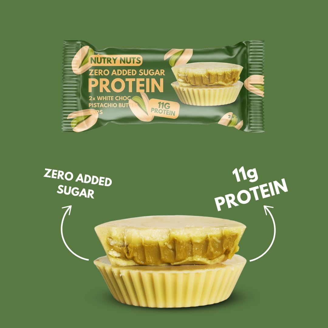 Nutry Nuts Protein Peanut Butter -1 Box of 12 - Only 1.3 g Sugar - 10-12 g Protein -2-pack (12 Count, White Choc Pistachio)