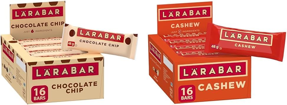 LÄRABAR Chocolate Chip, Fruit and Nut Energy Bar, Pack of 16 Bars, Gluten Free, Vegan, Family Pack & Cashew, Fruit and Nut Energy Bar, Pack of 16 Bars, Gluten Free, Vegan, Family Pack