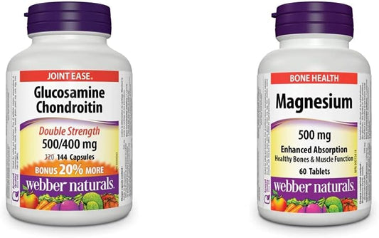 Webber Naturals Glucosamine Chondroitin & Magnesium 500 mg, 60 Tablets, Enhanced Absorption Mineral, Supports Bone and Muscle Functions, Vegan