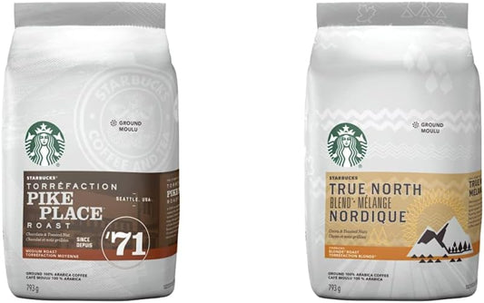 星巴克派克市场烘焙研磨咖啡,中度烘焙,793 克 & True North 混合研磨咖啡,金黄色烘焙,793 克