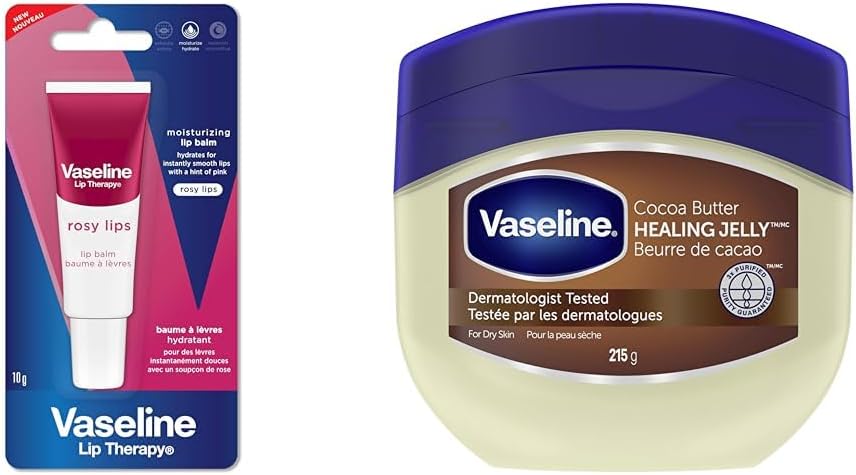 Vaseline Lip Therapy Rosy Balm Tube 10g + Vaseline Healing Jelly for dry, cracked skin Original 375g