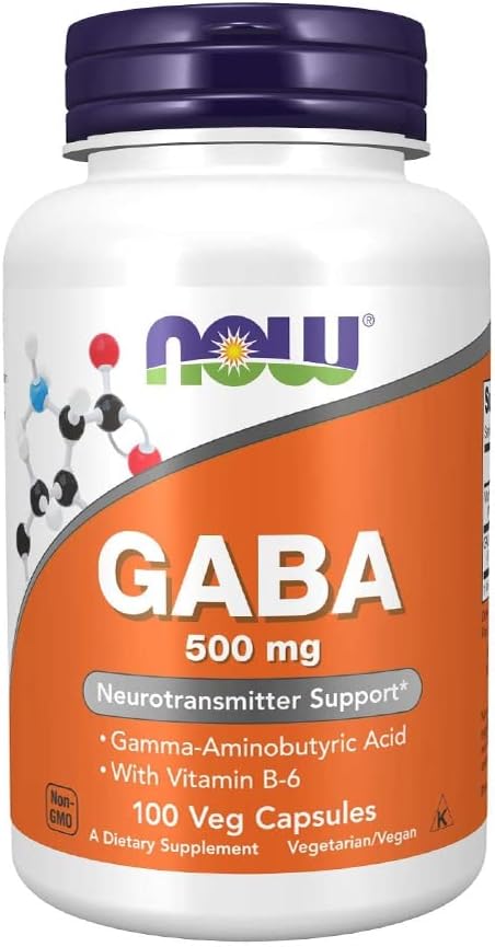 NOW Supplements,GABA(γ-氨基丁酸)500 毫克 + B-6,天然神经递质,100 粒素食胶囊