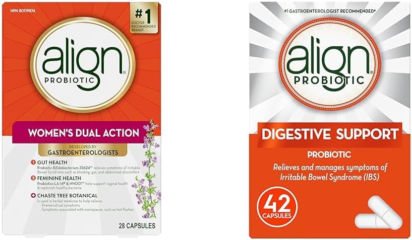 Align Probiotic, Women's Dual Action, Multi-Strain Probiotic & Probiotic Digestive Support, IBS Symptom Relief : Gas, Abdominal Discomfort, Bloating, Helps Healthy Intestinal Flora, 42 Capsules