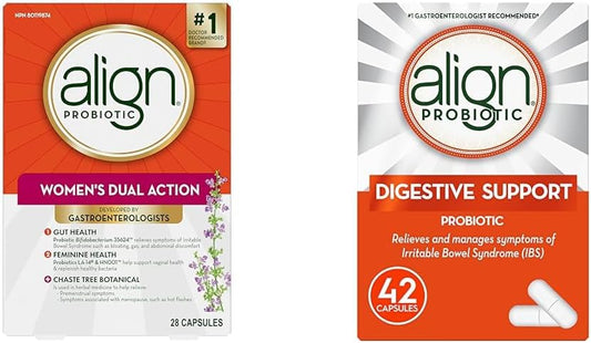 Align Probiotic,女性双重功效,多菌株益生菌和益生菌消化支持,缓解肠易激综合征 (IBS) 症状:胀气、腹部不适、腹胀,有助于健康的肠道菌群,42 粒胶囊