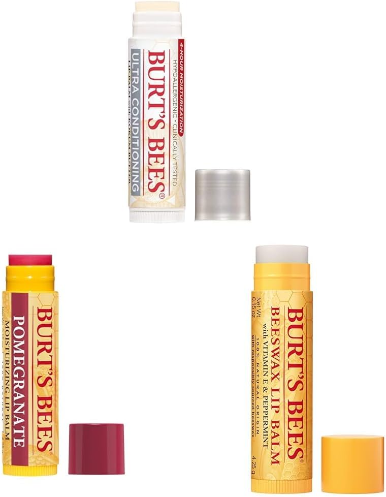 Burt's Bees 天然保濕單支潤唇膏 超級調理 可可脂 + 維生素 E 和薄荷 + 石榴 | 冬季三重奏