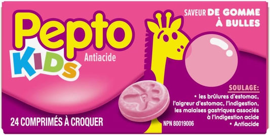 Pepto Bismol Kid's Chewable Tablets for Heartburn, Acid Indigestion, Sour Stomach, and Upset Stomach, Bubblegum Flavor, 24 ct