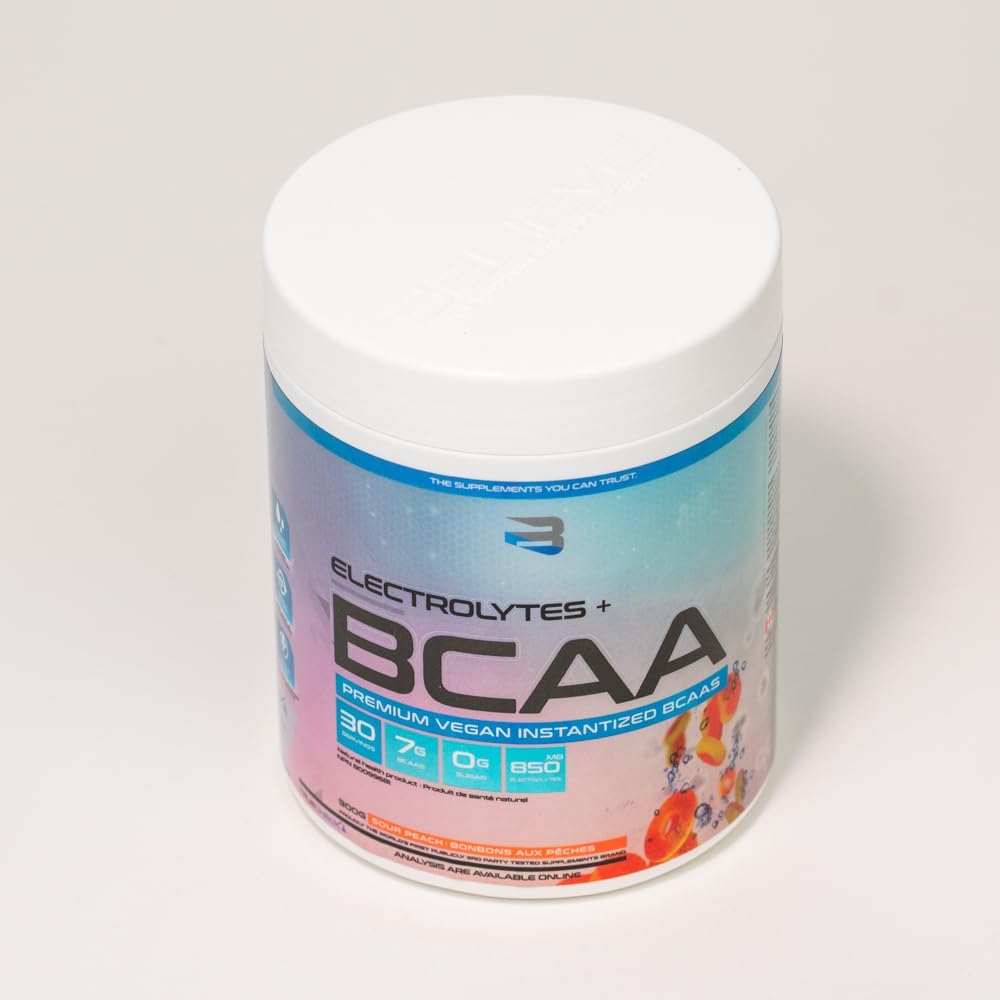 Believe 补充电解质+BCAA:通过支链氨基酸和必需电解质优化补水和肌肉恢复 - 立即提升运动表现并补充重要营养素!(酸桃味)