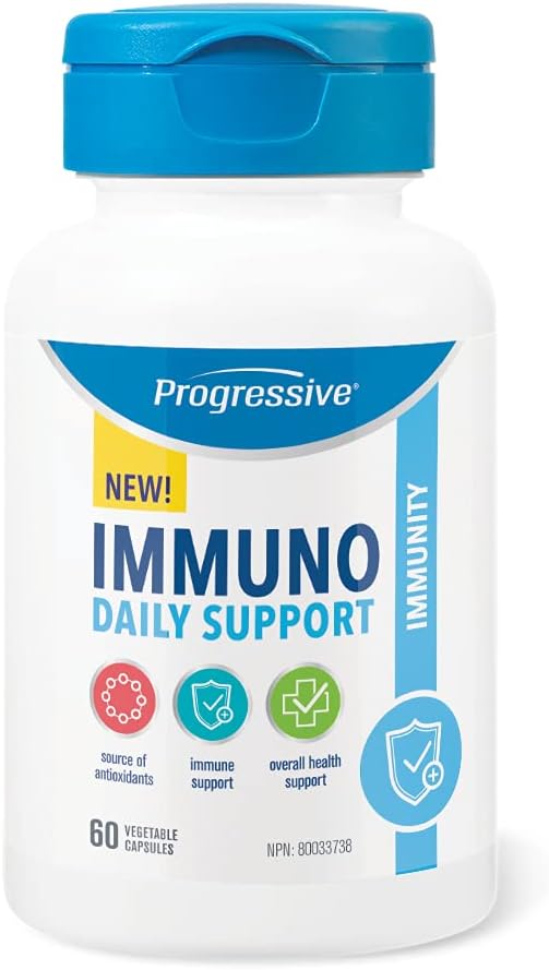 Progressive Immuno 每日支持 60 粒植物胶囊,含维生素 C、β-葡聚糖和锌,60 粒
