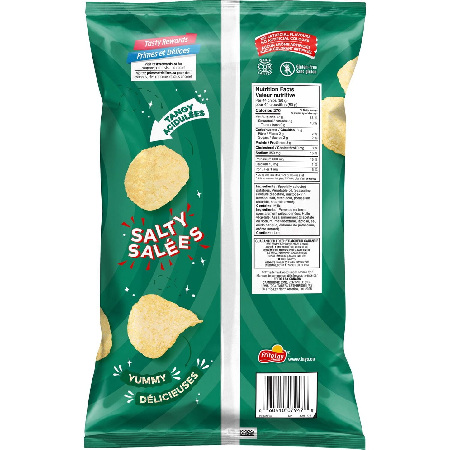 Lay's Salt & Vinegar flavoured Potato Chips, 220 g.