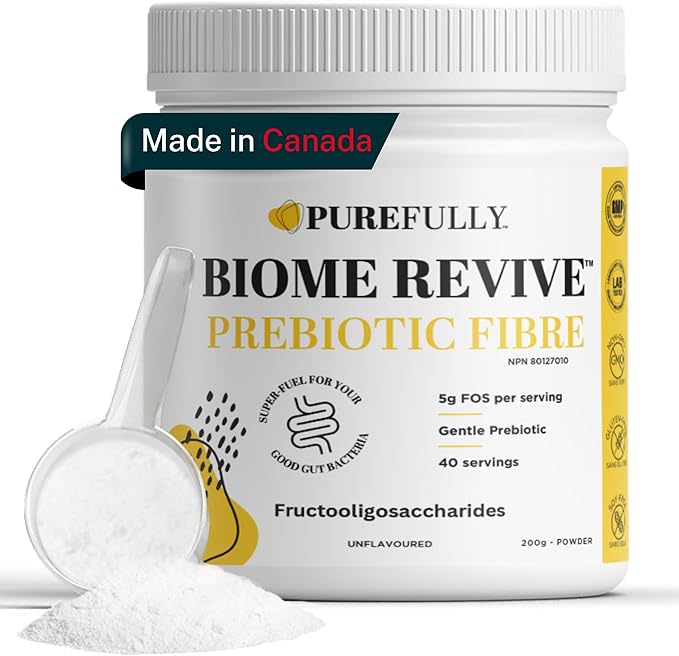 002 Biome Revive 益生元纤维补充剂,用于消化支持和肠道健康 - 100% 可溶性纤维粉,无麸质、无糖、无味,加拿大 PUREFULLY 制造 - 40 份(1 包)