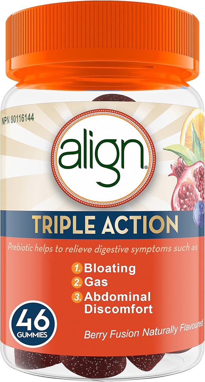 002 Align 三重功效軟糖,男女適用益生菌補充劑,有助於緩解脹氣、腹脹和腹部不適,46 粒軟糖