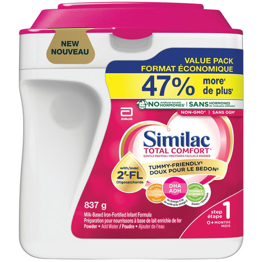 Similac Total Comfort,婴儿配方奶粉,对胃友好,易于消化,现采用母乳启发的创新配方 2’-FL,0+ 个月,粉剂,837 克,837 克