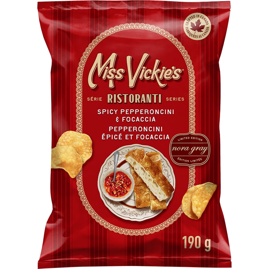 Miss Vickie's Spicy Pepperoncini & Focaccia Flavoured Kettle Cooked Potato Chips, 190 g.