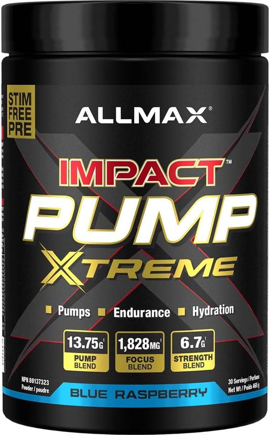 ALLMAX Nutrition Impact Pump Xtreme,蓝莓味 - 465 克 - 无刺激性锻炼前配方 - 支持泵血、耐力和补水 - 最多 30 份