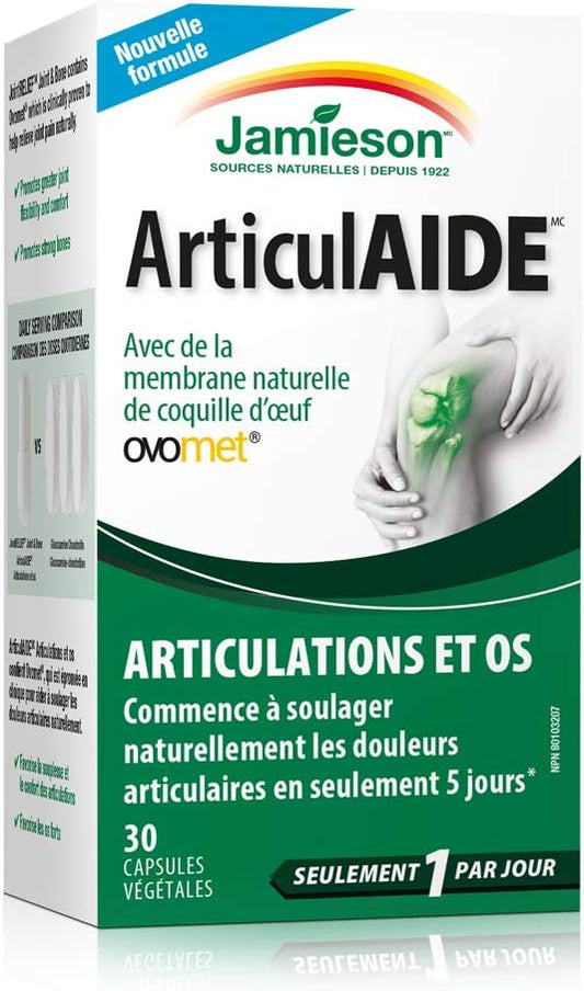 Jamieson 关节舒缓胶囊,天然蛋壳膜,经临床研究成分,含维生素 D。支持骨骼健康、僵硬,并在 5 天内缓解关节疼痛,非转基因,无麸质,30 粒,加拿大制造
