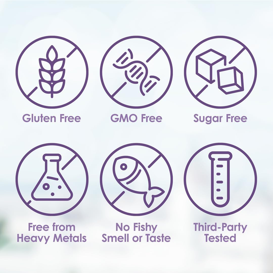 5倍極致強度 Omega 3 補充劑(含維生素 D)、魚油 Omega 3 液體(含 EPA、DHA 補充劑)、葡萄口味 Omega3 補充劑、野生魚油補充劑,225 毫升