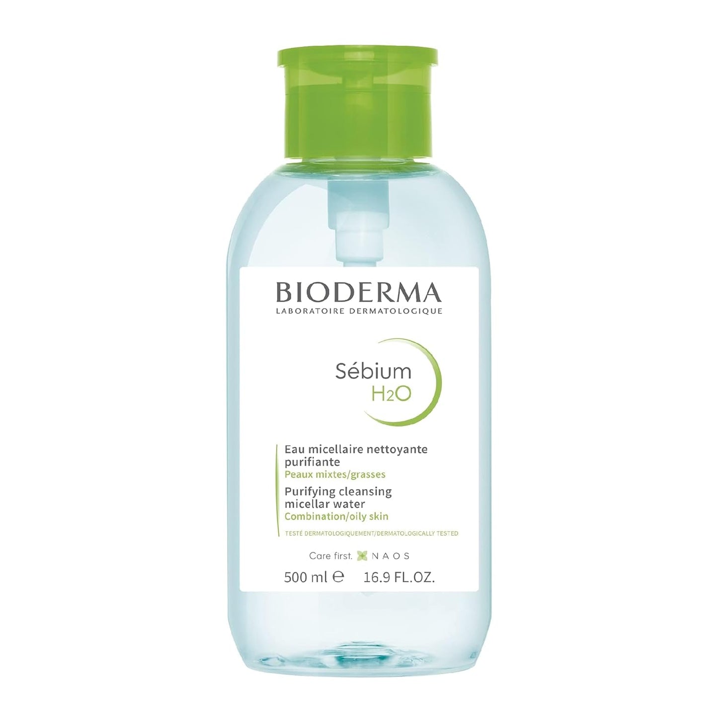 Bioderma Sébium H2O PUMP,膠束水,清潔卸妝,適合混合性至油性肌膚,綠色瓶子,17 液體盎司
